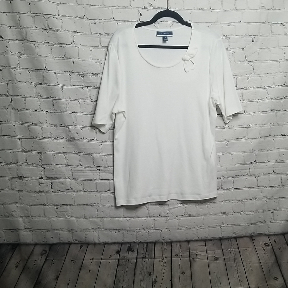 Karen Scott womens White Ribbed Shory Sleeve top Size XLarge EUC